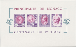 Monaco: 1985, Stamp Centenary Souvenir Sheet, Epreuve De Luxe In Differing Colours "Lilac/Purple" On - Usati