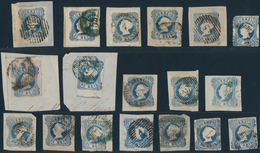 Portugal: 1853, Maria 25 R., 95 Copies Of Both Types (light And Dark Blue, Some With Shades To Green - Otros & Sin Clasificación