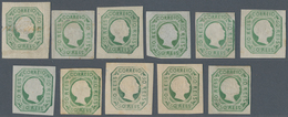 Portugal: 1855, Pedro 50 R. Green, Lot Of Eleven Copies And Reprints, Mint Hinged. Mostly In Good Co - Autres & Non Classés