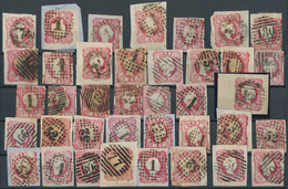 Portugal: 1858, Pedro 25 R. Pink, At Least 290 Copies Used Or On Piece. Interesting Shades And Types - Sonstige & Ohne Zuordnung