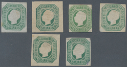 Portugal: 1862, Luis I. 50 R.green, Lot Of Four Unused Copies Of This Rare Stamp And Two Reprints, M - Autres & Non Classés