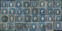 Portugal: 1866, Luis I. "Fita Curva" 120 R. Blue, One Unused And 56 Used Copies Of This Stamp, Many - Autres & Non Classés