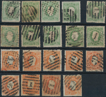 Portugal: 1867, Luis I. "Fita Curva" Perforated 50 R. Green & 80 R. Orange, Nice Lot Of Ten Copies O - Autres & Non Classés