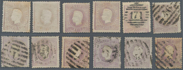 Portugal: 1870, Luis I. "Fita Curva" Perforated 240 R. Purple, Lot Of Four Unused And Eight Used Cop - Other & Unclassified