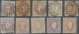 Portugal: 1870, Luis I. "Fita Curva" Perforated 240 R. Purple, Lot Of Four Unused And Six Used Copie - Sonstige & Ohne Zuordnung
