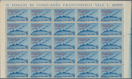 San Marino: 1946, Airmail Stamps With Overprint Philatelic Congress, Full Sheet Of 50 Stamps (one Ti - Gebraucht