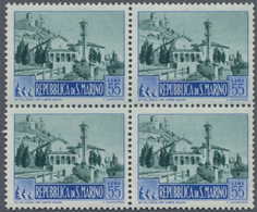 San Marino: 1950, Definitive Issue 55l. Green/blue ‚Franciscan Monastery‘ In A Lot With Six Blocks O - Oblitérés