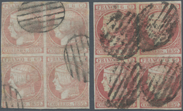Spanien: 1852, Used Lot Of 20 Stamps Incl. Two Blocks Of Four And One Pair, Enclosed Is One Certific - Usados