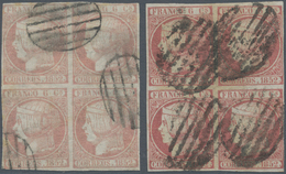 Spanien: 1852, Used Lot Of 20 Stamps Incl. Two Blocks Of Four And One Pair, Enclosed Is One Certific - Gebraucht