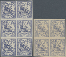 Spanien: 1874, Allegory Of Justice 10c. Blue In A Lot With Approx. 500 IMPERFORATE Stamps On Thin Wh - Gebruikt