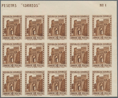 Spanien: 1932, Toldeo Sun Gate 10pta. Brown In A Lot With Approx. 600 IMPERFORATE Stamps Incl. Many - Usados