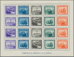 Spanien: 1938, Army And Navy Perforated Miniature Sheet In A Lot With 100 Miniature Sheets Numbered - Usados