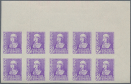 Spanien: 1938, Queen Isabella Definitives Five Different IMPERFORATE Stamps In Different Quantities - Usados