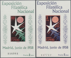 Spanien: 1958, National Stamp Exhibition MADRID Set Of Two Miniature Sheets In A Lot With About 42 C - Usados