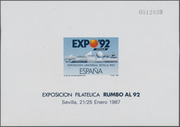 Spanien: 1987, World Exhibition EXPO’92 In Sevilla Imperforate Special Miniature Sheet On Gummed Pap - Gebraucht