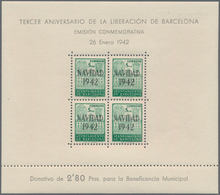 Spanien - Zwangszuschlagsmarken Für Barcelona: 1942, Town Hall Of Barcelona Miniature Sheets 4 X 5c. - Oorlogstaks