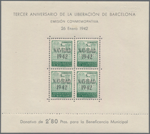 Spanien - Zwangszuschlagsmarken Für Barcelona: 1942, Town Hall Of Barcelona Miniature Sheets 4 X 5c. - War Tax