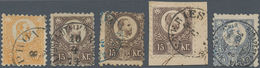 Ungarn: 1871, König Franz Joseph 15 Kr. Braun StTdr. 24 Werte Lose Gestempelt Bzw. Auf Briefstück Da - Cartas & Documentos