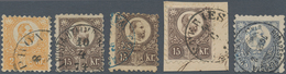 Ungarn: 1871, König Franz Joseph 15 Kr. Braun StTdr. 24 Werte Lose Gestempelt Bzw. Auf Briefstück Da - Covers & Documents