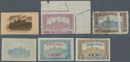 Ungarn: 1917/1919, Parliament Issue, Specialised Assortment Of Twelve Stamps Incl. Misperforation, P - Covers & Documents