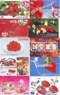 10 Télécartes - Prepaid Différentes JAPON * FRAISE (LOT A-123) JAPAN 10 DIFF STRAWBERRIES * PHONECARDS * 10 VERSCH TK - Alimentation
