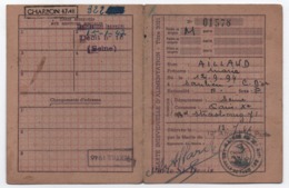 Carte Individuelle D'Alimentation/Titre 3021/ Bd Strasbourg Paris Xéme/ Aillaud/ 1946    OL125 - 1939-45