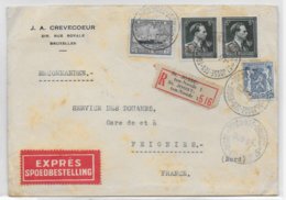 BELGIQUE - 1947 - ENVELOPPE RECOMMANDEE EXPRES De ST JOSSE TEN NOODE => DOUANES De FEIGNIES (NORD FRANCE) - Lettres & Documents