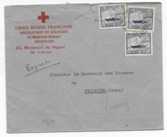 BELGIQUE -1946 - ENVELOPPE EXPRES De La CROIX-ROUGE FRANCAISE DELEGATION EN BELGIQUE=> DOUANES De FEIGNIES (NORD FRANCE) - Storia Postale