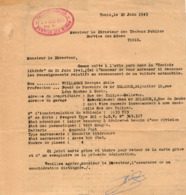 VP15.718 - MILITARIA - TUNIS 1943 - Document Concernant Georges VUILLAUME & Une Voiture Automobile Peugeot Type 201 - Documents