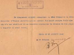 VP15.727 - MILITARIA - TUNIS 1940 - Document Concernant Le Caporal Georges VUILLAUME - Documenti