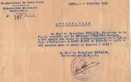 VP15.729 - MILITARIA - TUNIS 1939 - Attestation Concernant Le 2 è Classe Georges VUILLAUME - Documents