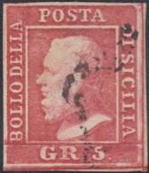 Sicilia, 5 Grana I Tav. Rosa Carminio N.9 Firmato Raybaudi + Em.Diena Cv 1400 - Sicilia