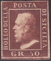 Sicilia, 50 Grana Bruno Scuro Violaceo N.14b MH * Firmato ED Cv 5000 - Sicilia