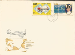 V) 1971 CARIBBEAN, SEVILLE CAMAGUEY FLIGHT, 35TH ANNIVWERSARY, AIRPLANE, WORLD MAP, PILOT TTE. MENENDEZ PELAEZ, WITH SLO - Covers & Documents