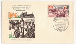 MALI => Enveloppe FDC => 1er Anniversaire De L'Indépendance De La République Du Mali - 1961 - Bamako - Mali (1959-...)