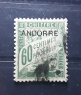 ANDORRE / Andorra 1931 TAXE Type DUVAL Surchargé,  Yvert No 5, 60 C Vert Obl , TB Centrage, TB  Cote 44 Euros - Oblitérés