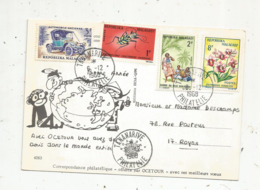 Timbre Sur Carte Postale, MADAGASCAR , REPOBLIKA MALAGASY , Tananarive Philatélie ,1968 ,publicité Ocetour,oiseaux - Madagascar (1960-...)