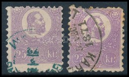 O 1871 2 Különböző Színárnyalatú Kőnyomat 25kr, Az Egyik Kék Bélyegzéssel (min 90.000) (papírelvékonyodás / Thin Paper) - Autres & Non Classés