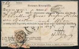 ~1856 Retour Recepisse 6kr Bérmentesítéssel, Alul Eltépett 3kr Pár 'POZEG' + 'POSSEGG' - Sonstige & Ohne Zuordnung