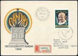 1969 Mahatma Gandhi Vágott Bélyeg Ajánlott FDC-n Bécsbe - Sonstige & Ohne Zuordnung