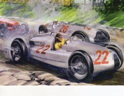 Auto Union Mercedes Grand Prix  -  Automotive Art Postcard - Carte Postale Modern - Grand Prix / F1