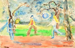 Antal Irén (1903-1999): Labdázók. Akvarell, Papír, Jelzett, 33×50 Cm - Altri & Non Classificati