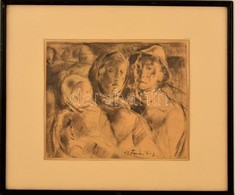 Feier Petru (1912-1986): Család. Pasztell, Papír, Jelzett, üvegezett Keretben, 19,5×22,5 Cm - Sonstige & Ohne Zuordnung