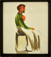 Róna Jelzéssel: Ülő Férfi. Akvarell-tus, Papír, üvegezett Keretben, 46×38 Cm - Sonstige & Ohne Zuordnung