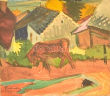 Szabados Jenő (1911-1942): Borjú Az Utcán. Akvarell, Papír, Jelzett, üvegezett Keretben, 16×17,5 Cm - Sonstige & Ohne Zuordnung