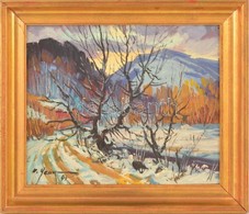 Usik Stepan Grigorovich (1925-2001): Tél Kárpátalján. Tempera, Karton, Jelzett, Keretben, 23×28 Cm - Sonstige & Ohne Zuordnung