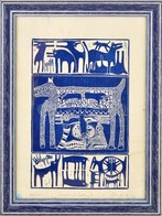 Olvashatatlan Jelzéssel: Farkasok-kutyák. Színes Linó, Papír, üvegezett Keretben, 28×17,5 Cm - Sonstige & Ohne Zuordnung
