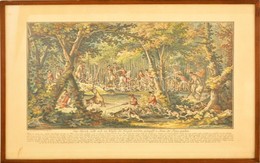 Cca 1800 Szarvasvadászat, Johann Elias Ridinger Festménye Után, Színezett Mélynyomás, üvegezett Keretben, 24×45 Cm - Prints & Engravings