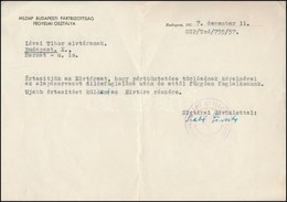 1957 MSZMP Budapesti Pártbizottság Fegyelmi Osztályának értesítése Pártbüntetés Kérelmének ügyében, (Nemes Dezsőné) Szab - Ohne Zuordnung