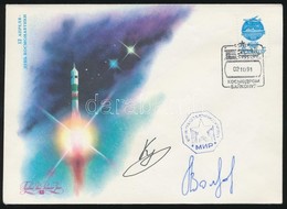 Alekszandr Volkov (1948- ) és Szergej Krikalev (1958- ) Szovjet űrhajósok Aláírásai Emlékborítékon /
Signatures Of Aleks - Sonstige & Ohne Zuordnung